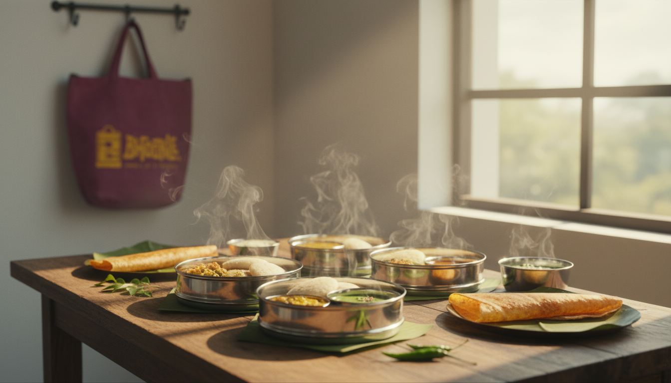 Steaming hot traditional Indian tiffin dabba